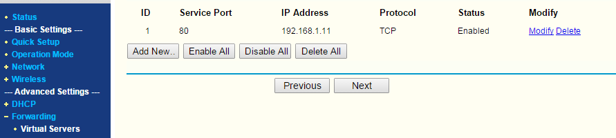 Add a port forword rule similar to this ( Replace IP address with your own)